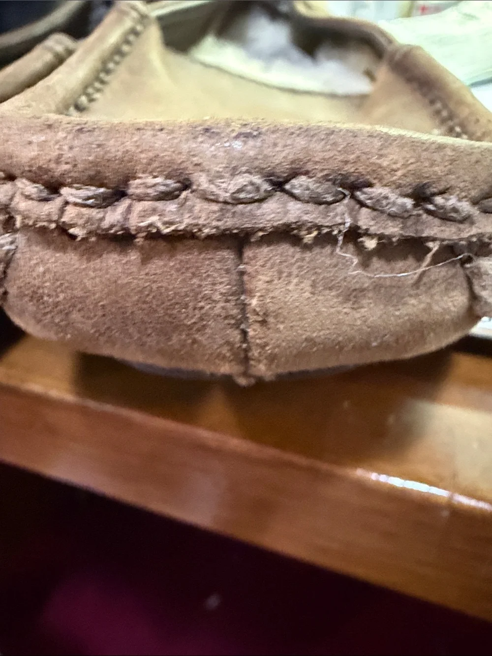 UGG Kid’s Chestnut Suede Slip-On Moccasins with Shearling